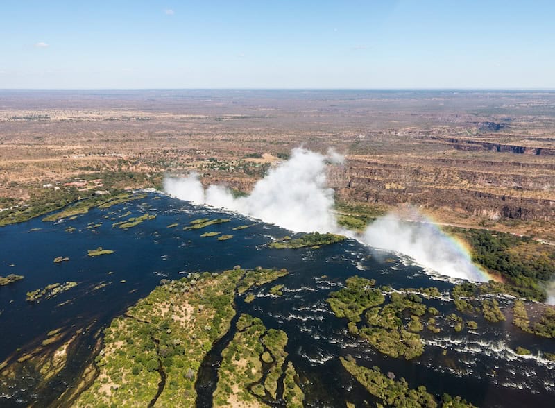 Aerial view over Victoria Falls number one of 36 best luxury travel experiences for 2026