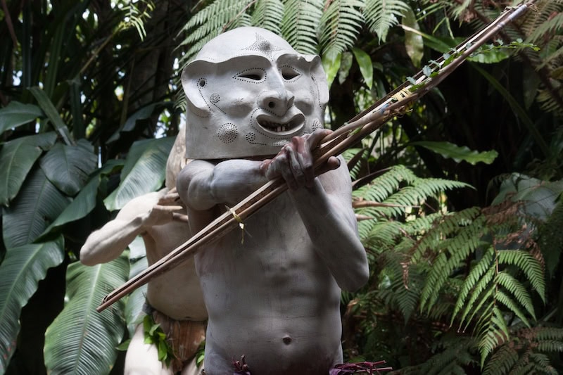 Asaro Mudmen wearing clay masks during a traditional ceremony in Papua New Guinea