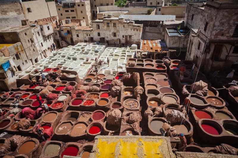 Traditional leather tanneries in the UNESCO-listed medina of Fes, Morocco